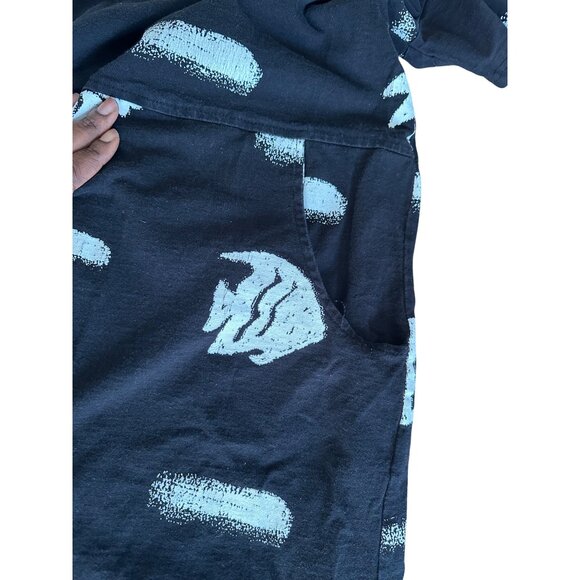 Vintage 90's Black with White Fish Print Stretchy Cotton Maxi Dress size Large - Picture 13 of 13